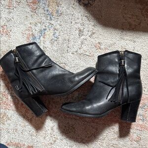 Ralph Lauren Black Leather Ankle Boots with Tassel